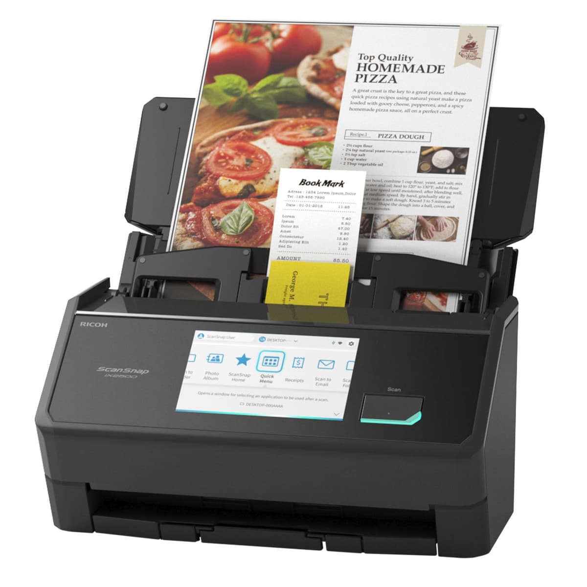 ScanSnap iX2500 escáner de documentos rápido inalámbrico/USB con pantalla táctil de 5" y alimentador de 100 hojas (Negro) PA03860-B005