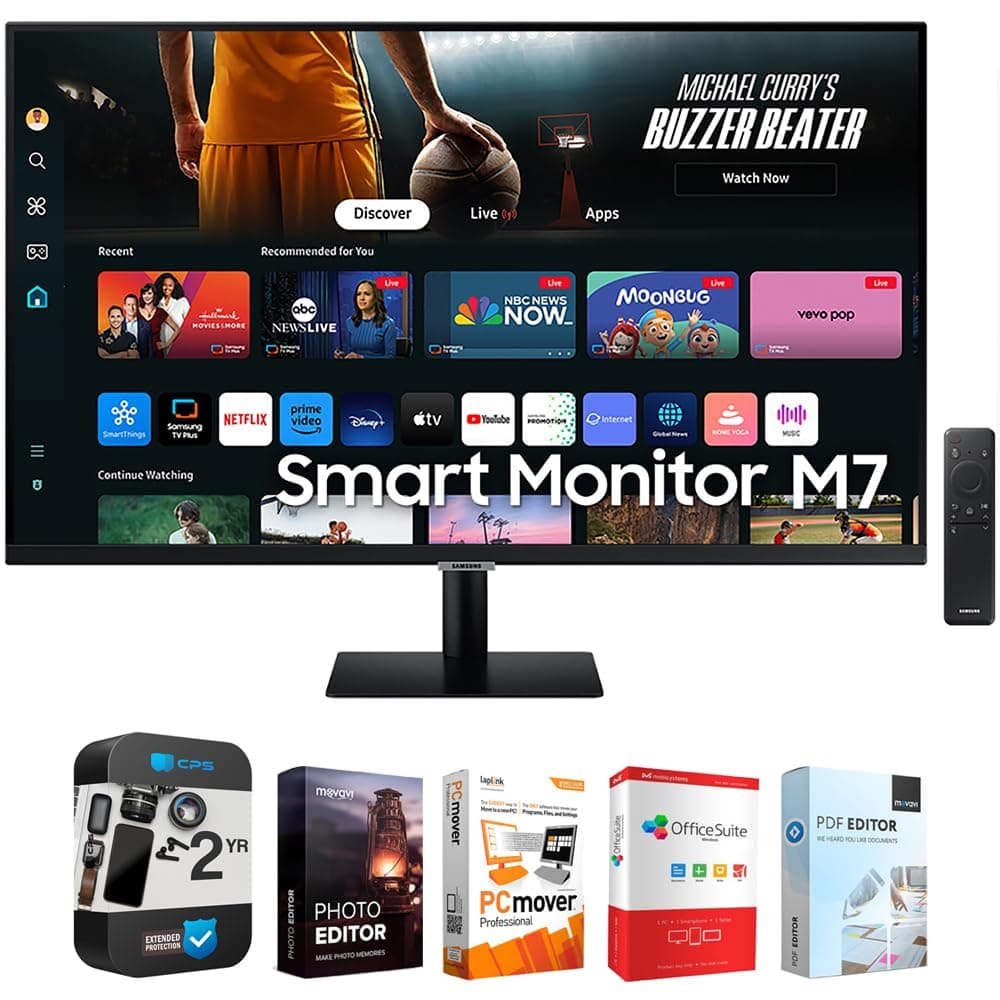 Samsung LS43DM702U Monitor Inteligente M7 (M70D) 43" 4K UHD con Paquete de TV por Streaming Bundle con Tech Smart USA Elite Suite 18 Software de Edición Estándar + Paquete de Protección Mejorada CPS por 2 Años E99SAMLS43DM702U