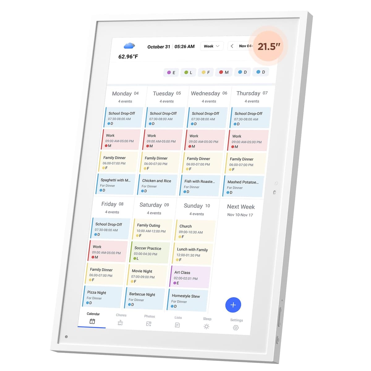 Mezed Calendario Digital Inteligente 21.5" Touch HD, Agenda Familiar, Planificador de Comidas y Marcos de Foto mezed-1
