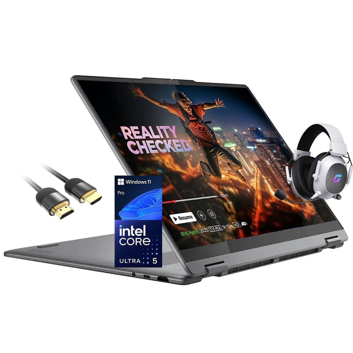 Lenovo Yoga 7i 2 en 1 Laptop 16" Pantalla táctil 2K Copilot + PC, Intel Core Ultra 5 226V, 16GB DDR5, 512GB SSD, Wi-Fi 7, TB4, FR, Teclado retroiluminado, con accesorio de juego Mytrix, Cable HDMI, Windows 11 Pro 83JT