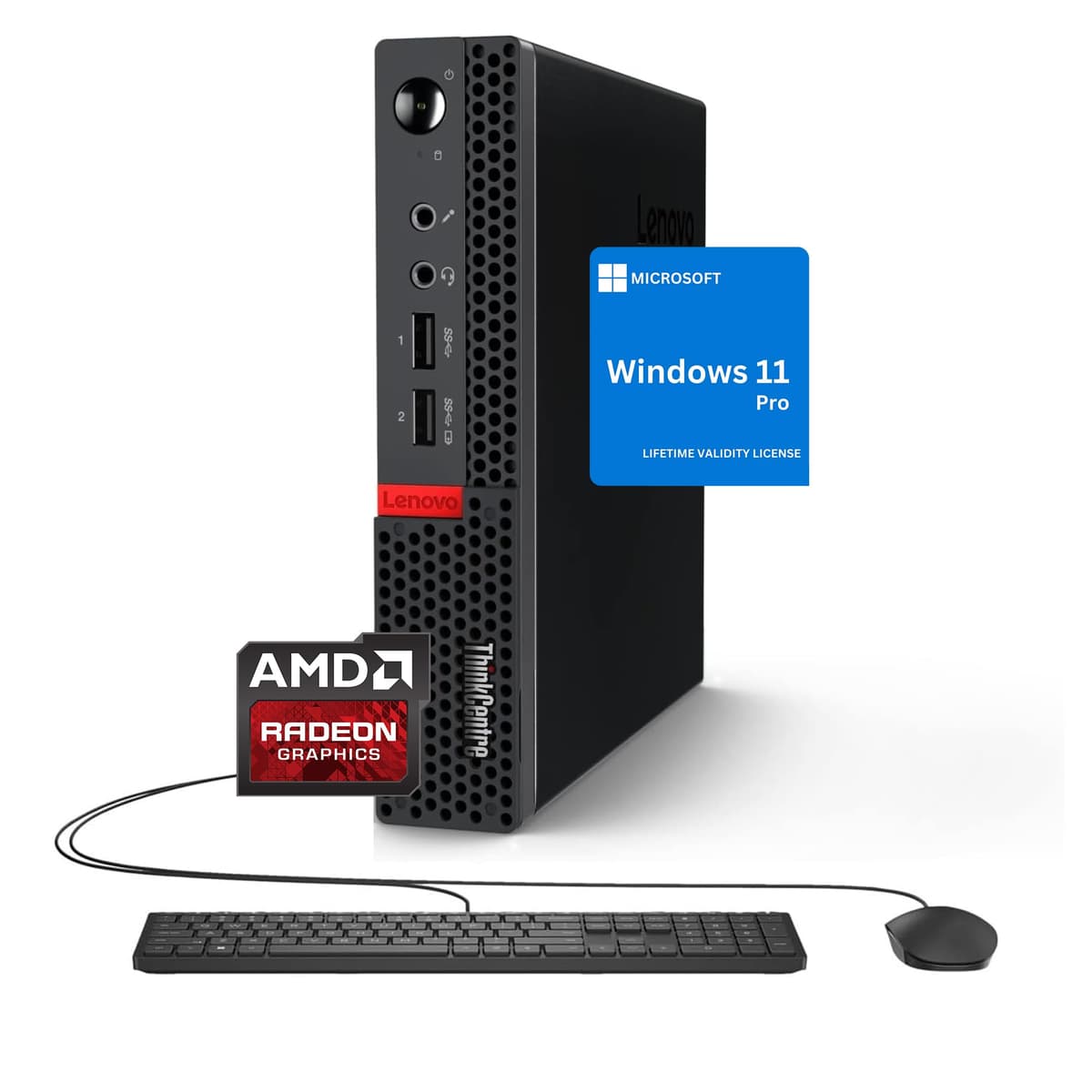 Lenovo ThinkCentre Mini Escritorio Empresarial, Procesador AMD Dual-Core, Soporte para Doble Pantalla, Wi-Fi, Bluetooth, USB, RJ-45, Teclado y Mouse Incluidos, Windows 11 Pro (16 GB RAM | 1 TB SSD)