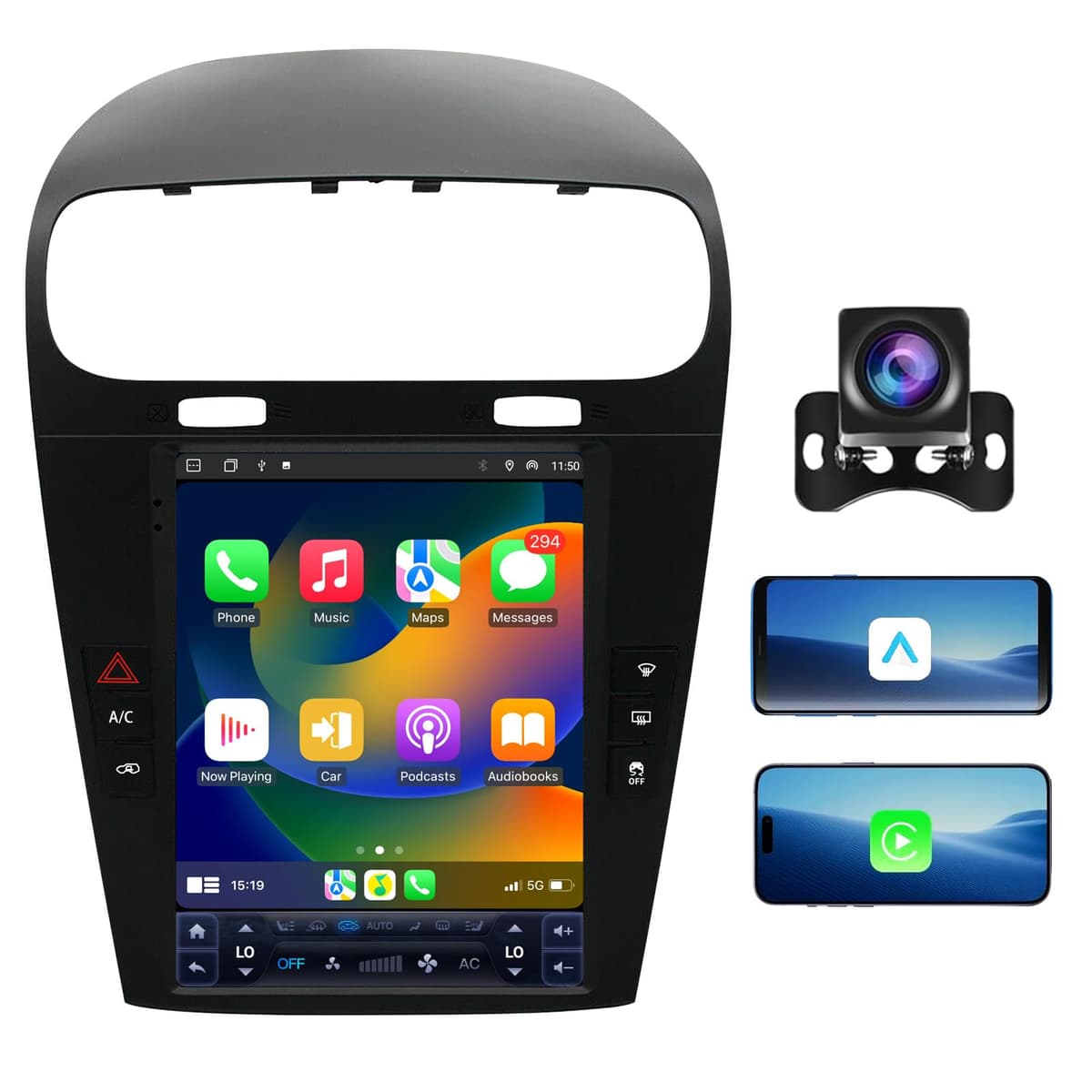 Toeeklsa Radio para auto Dodge Journey 2011-2019 Reemplazo de estéreo Actualización 8 núcleos 4+64GB Pantalla táctil 9.7 pulgadas con CarPlay inalámbrico y Android Auto WiFi SWC DSP Cámara AHD gratuita Bluetooth