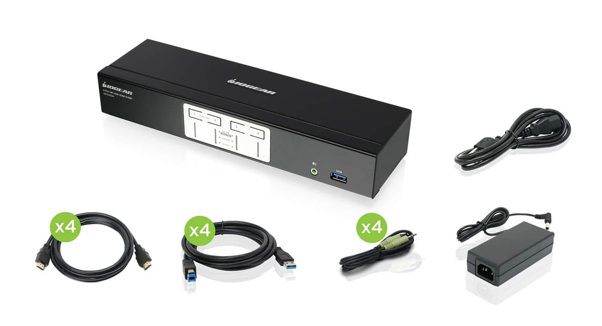 IOGEAR Switch KVM HDMI 4 Puertos 4K - Hub USB 3.1 de 2 Puertos Velocidad de Transferencia 5Gbps - 4K 60Hz - Controla 4 Computadoras con 1 Teclado y Ratón - Audio HD - Modo de Escaneo Automático - TAA - Mac/Win - GCS1934H