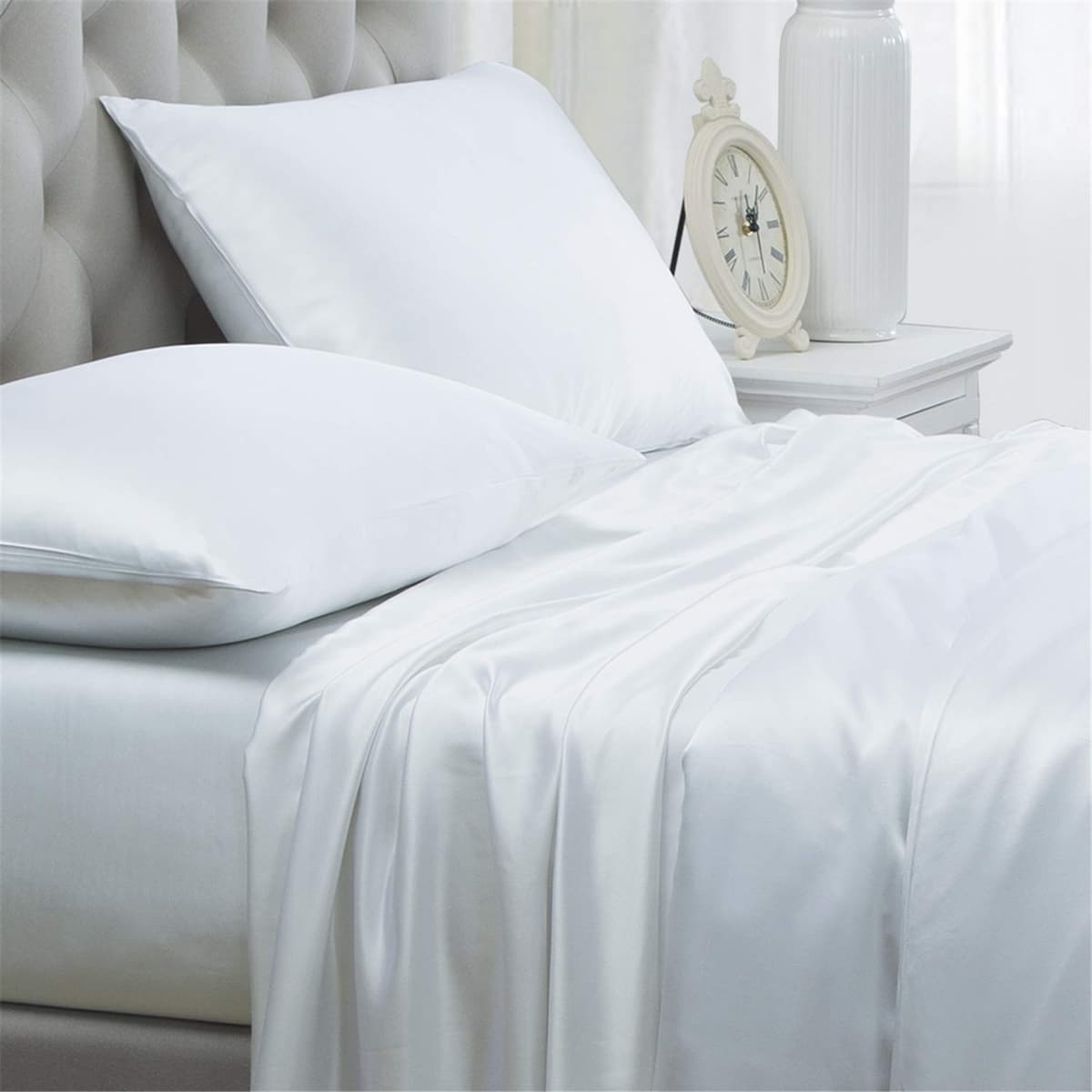Orose Juego de sábanas 4 piezas 22 Momme Mulberry Silk King - Blanco