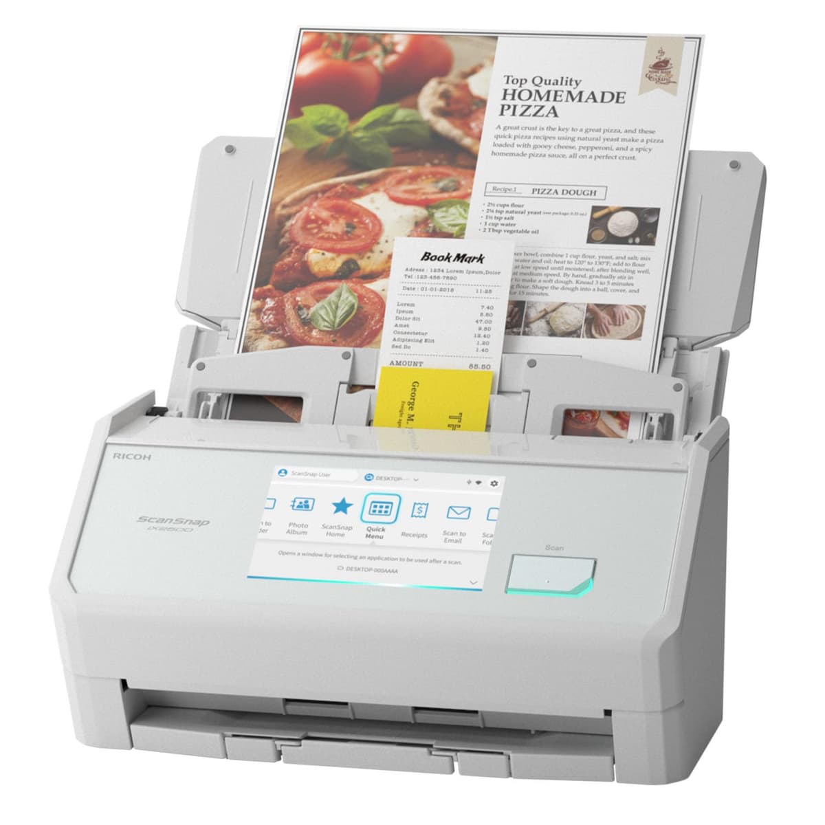 ScanSnap iX2500 escáner de documentos rápido inalámbrico/USB con pantalla táctil de 5" y alimentador de 100 hojas (Blanco) PA03860-B105