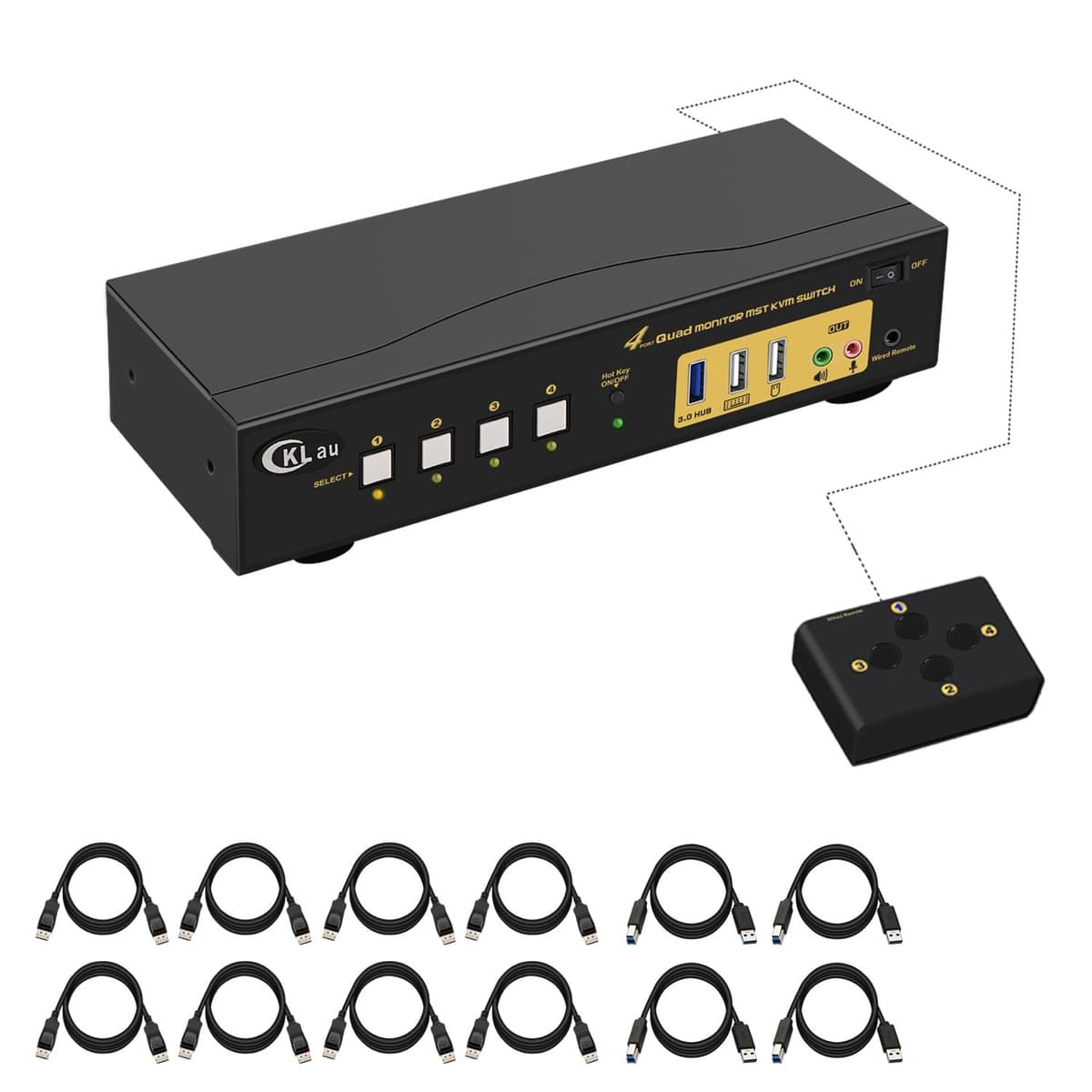KVM MST CKLau para 4 monitores y 4 computadoras (2 DP in, 2 DP + 2 HDMI out) 4K60Hz KVM Switch