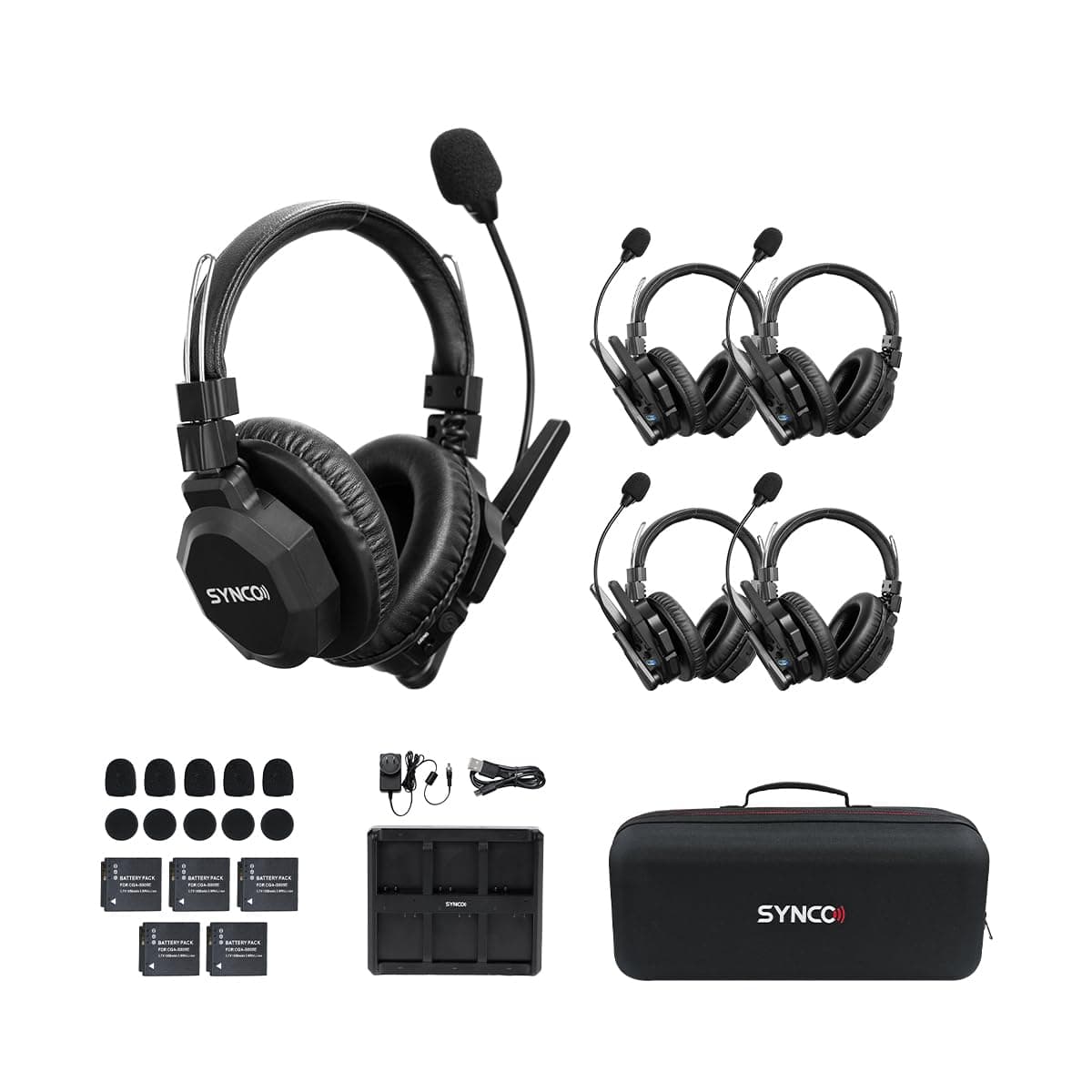 SYNCO XTALK XMax5 Sistema de Intercomunicador Inalámbrico Auriculares 2.4GHz 1640 pies 500 metros Auriculares de Comunicación para Equipo de Doble Oreja para Conciertos, Espectáculos y Rodajes de Cine XMax5 / 5 Persons