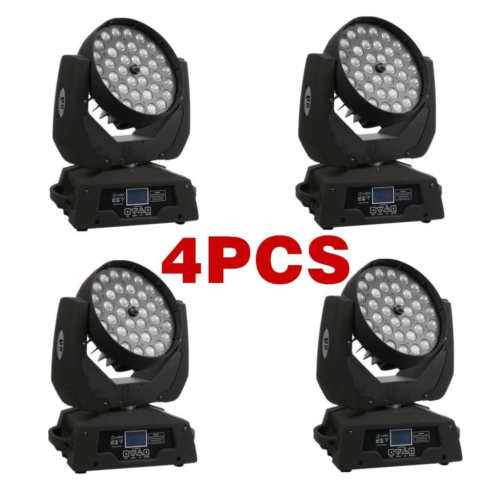 JRFY Paquete 4x Moving Head RGBW 36x12W Zoom DMX + flight case
