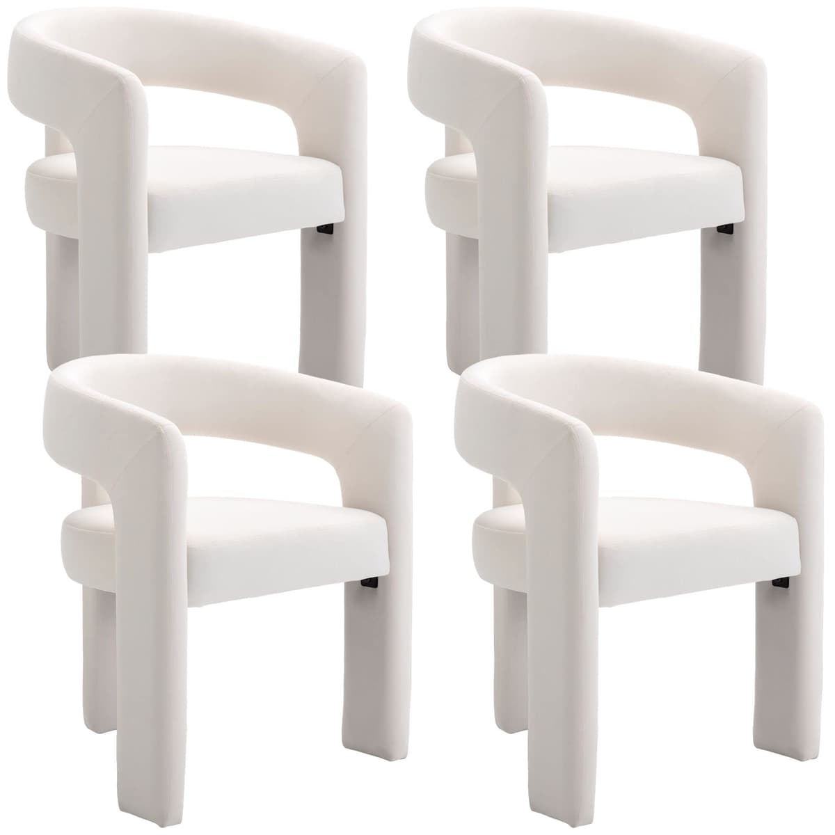 BESTANO Juego de 4 Sillas de Comedor Tapizadas en Terciopelo con Respaldo Abierto, Diseño Barril, Ivory BESTANO-001