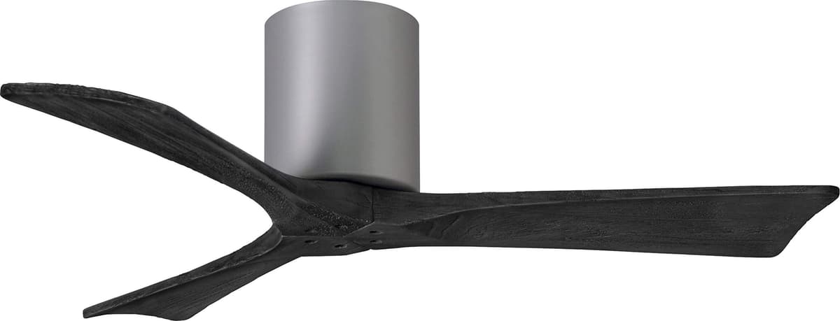 Matthews Irene IR3H-BN-BK-42 Ventilador de techo empotrado 42" con control remoto y control de pared, motor DC silencioso, 3 aspas de madera negra, Níquel Cepillado