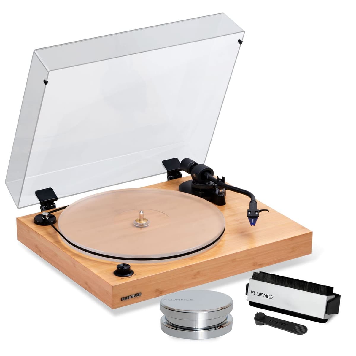 Fluance RT85 Turntable de Alta Fidelidad con Ortofon 2M Blue - Paquete con accesorios de cuidado de vinilos RT85BVB52RW02