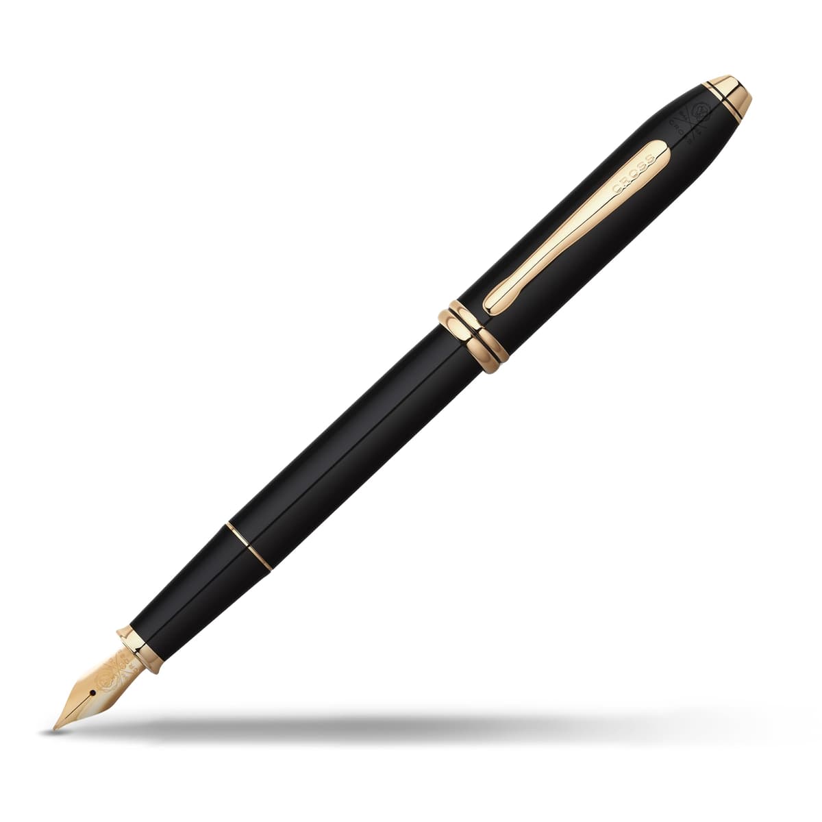 Cross Townsend pluma fuente recargable clásica negro y dorado punta media 576-FD