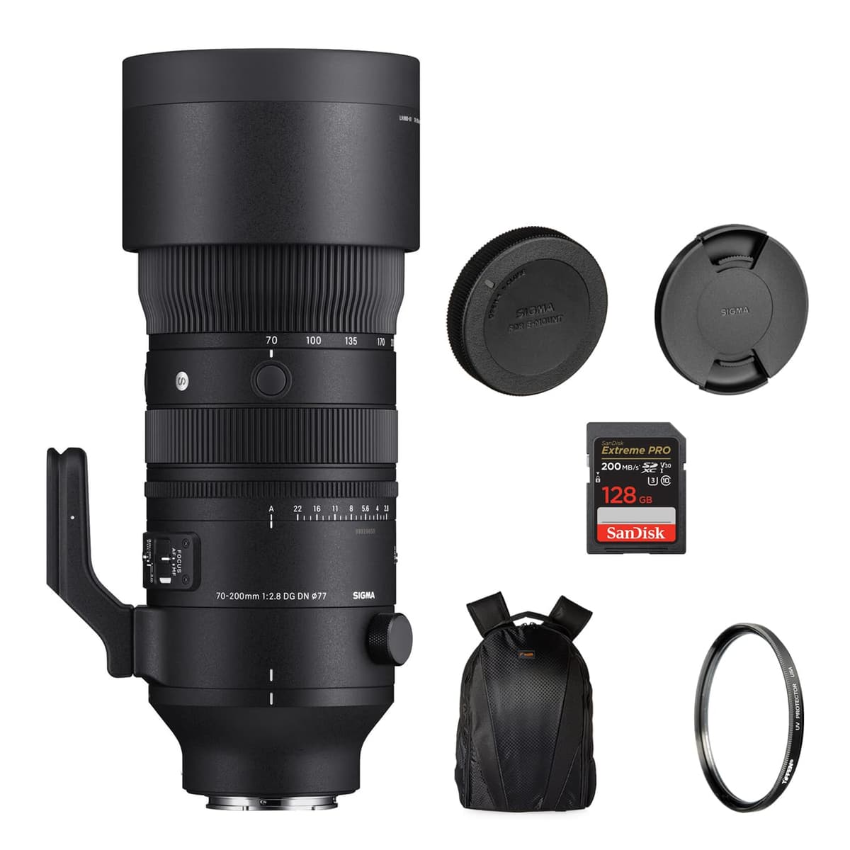 Sigma 70-200mm f/2.8 DG DN OS Sports (Sony E) + Filtro 77mm, SD 128GB y Mochila - Set Bundle SIG591965