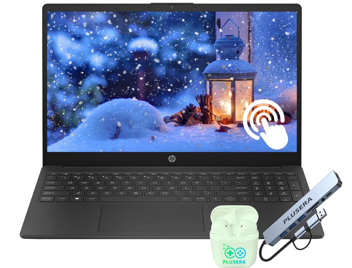 HP Laptop para Negocios y Estudiantes 15.6" FHD Táctil, 32GB RAM 1TB SSD, Procesador AMD Ryzen 7 de 8 núcleos, Windows 11 listo para Copilot AI, Teclado Numérico, Auriculares PLUSERA y Hub 8 en 1 Incluidos, Negro HP 15