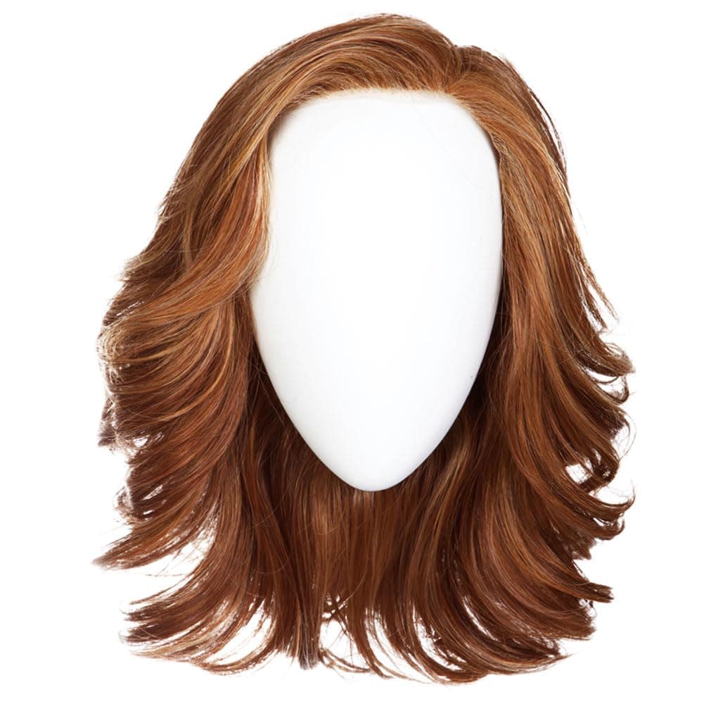 Hair u wear Raquel Welch Flip The Script media melena en capas con frente de encaje y Memory Cap lll, talla estándar, RL29/33SS Iced Pumpkin Spice