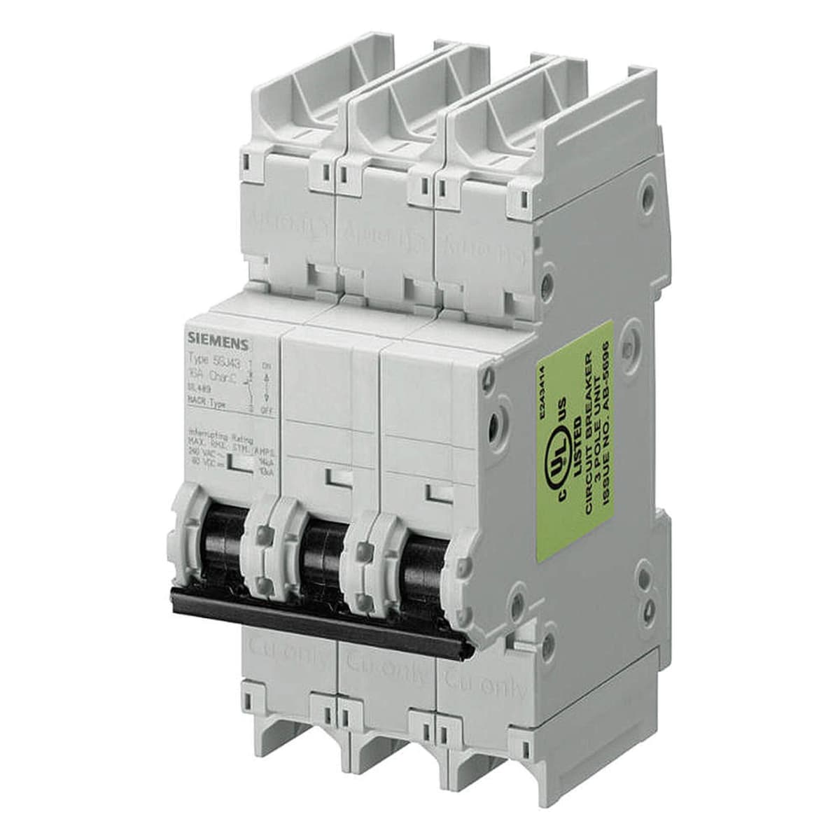 Siemens 5SJ43327HG41 Interruptor automático miniatura UL 489, 3 polos, 32 A, curva C, montaje en riel DIN