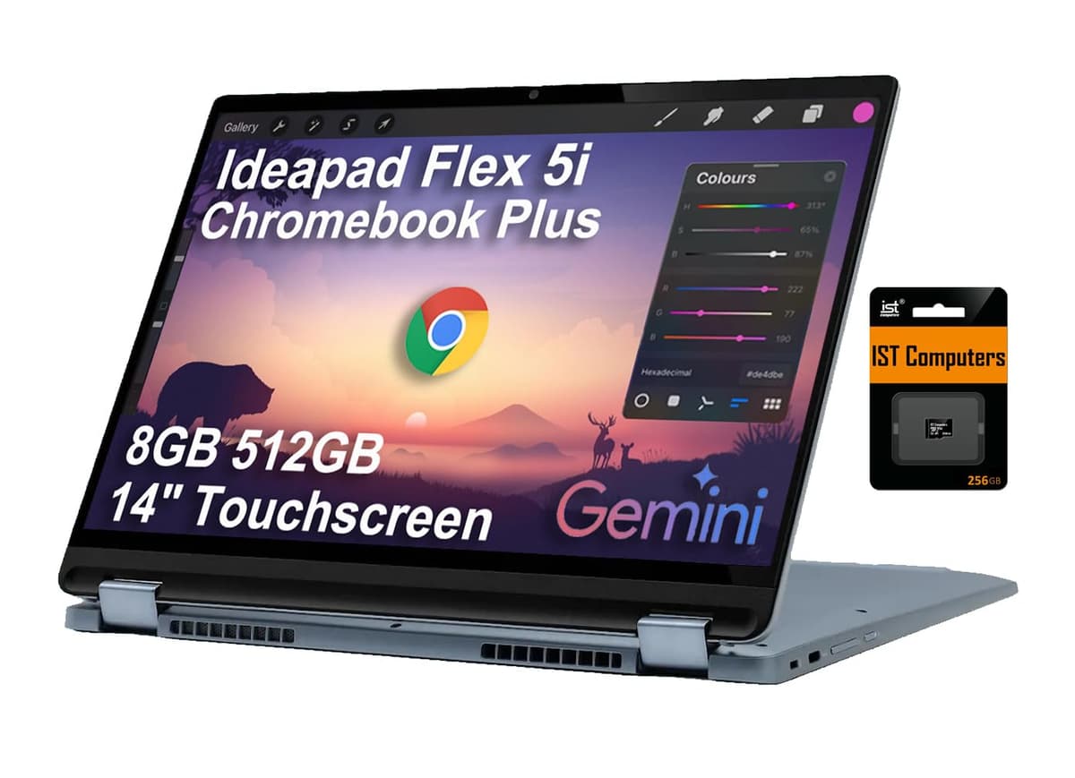 Lenovo IdeaPad Flex 5i Chromebook Plus 2 en 1 (Pantalla táctil FHD+ de 14", Intel i3-1315U de 6 núcleos, 8 GB RAM, 512 GB almacenamiento (256 GB+256 GB IST SD)), para negocios, hogar y estudiantes, webcam, teclado retroiluminado, Chrome OS Yoga 7i 2-in-1