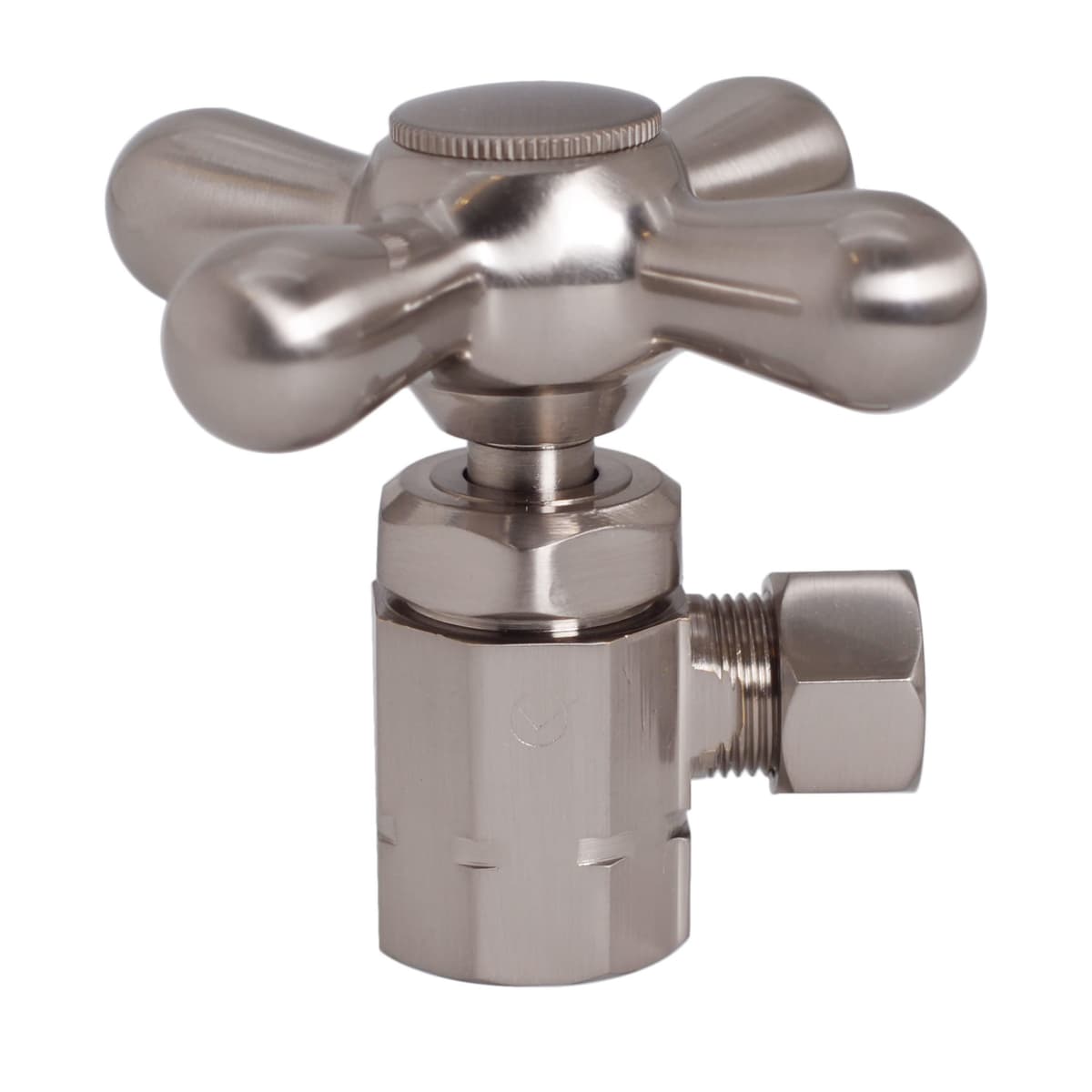Westbrass D103X-60-07 Válvula angular con manija cruz, entrada 1/2" IPS y salida compresión 3/8", Níquel satinado (paquete de 60)