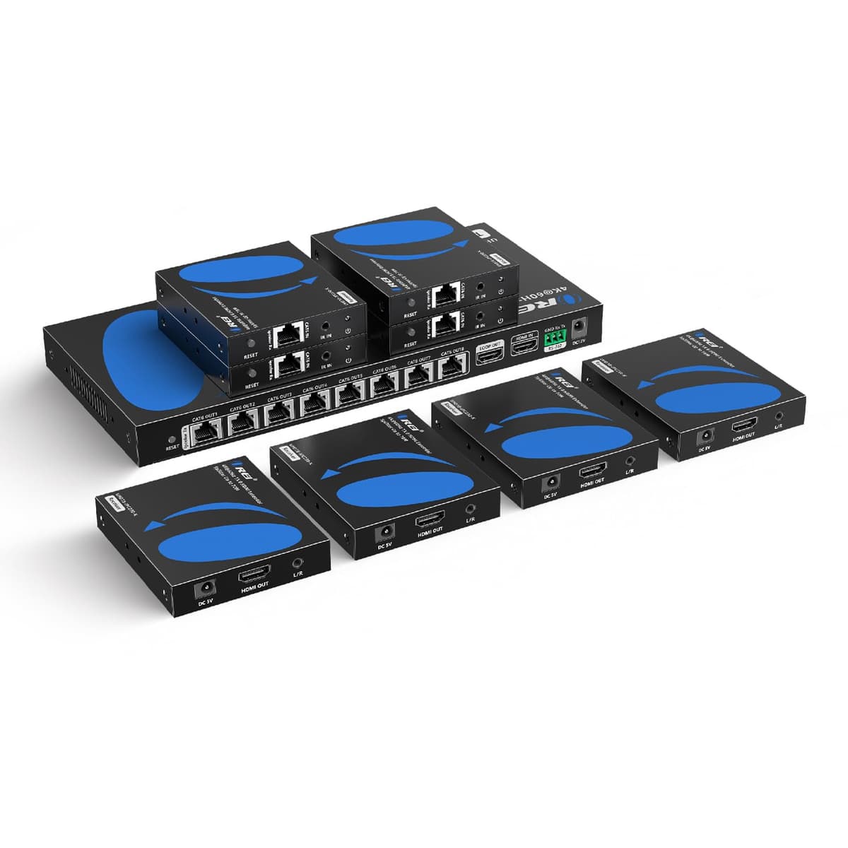 OREI Extensor/Divisor HDMI 1x8 4K sobre un solo cable CAT6/7 4K@60Hz 4:4:4 HDCP 2.2 con Gestión EDID - Hasta 70 m - Salida en Bucle - Baja Latencia - Soporte Completo IR RS-232 UHD18-IPC230-K