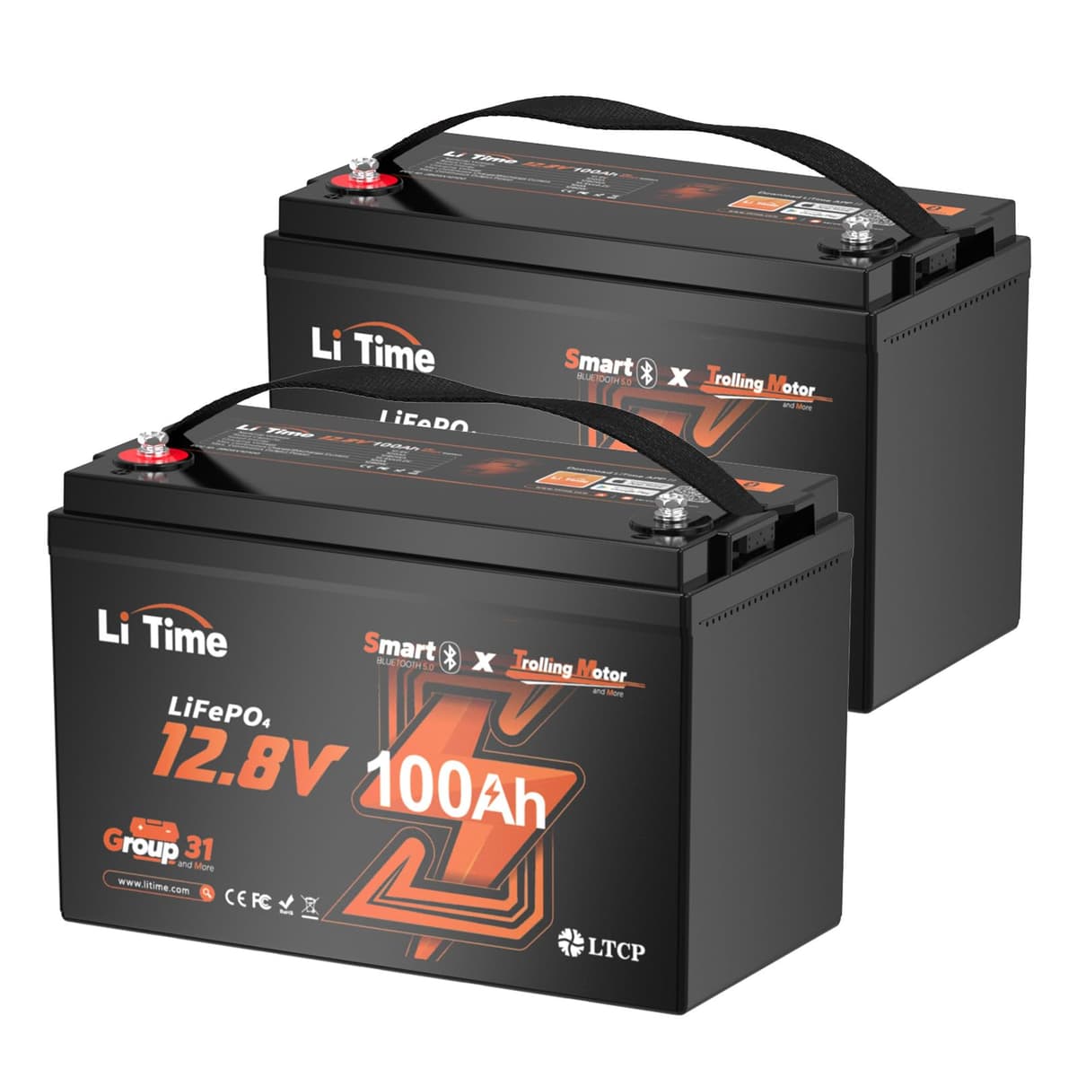 Litime 12V 100Ah LiFePO4 Battery Group 31 - Bluetooth, Max.15000 ciclos (2-Pack) L12V100-100-TM-BT-4-A100-Pack2-1