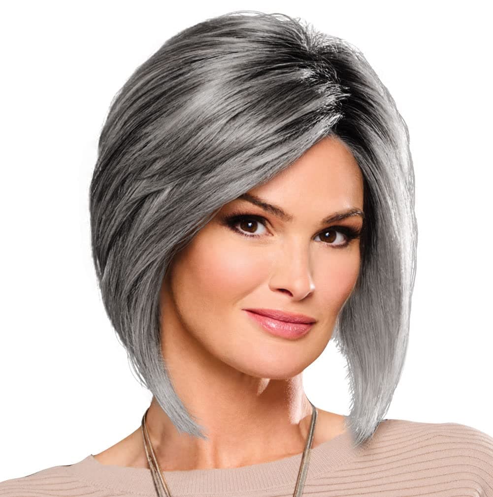 Raquel Welch Boudoir Glam peluca bob a la altura de la barbilla, 100% atada a mano por Hairuwear, gorro petite-average, RL511 Sugar And Charcoal