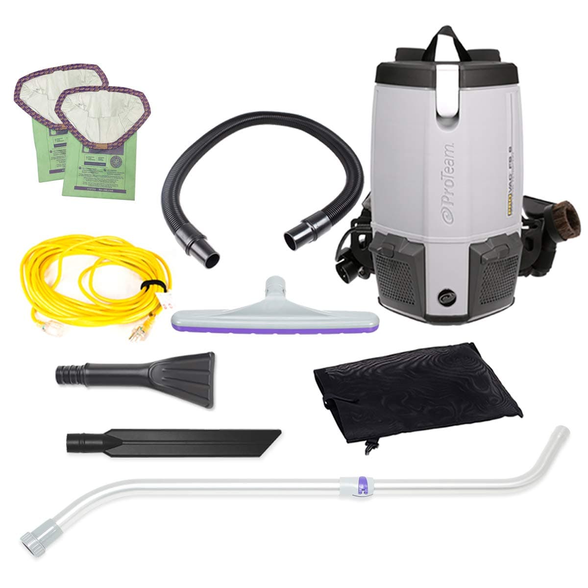 ProTeam ProVac FS 6 Aspiradora Mochila Comercial 6 Qt con Filtración HEPA y Kit para Pequeñas Empresas 107427