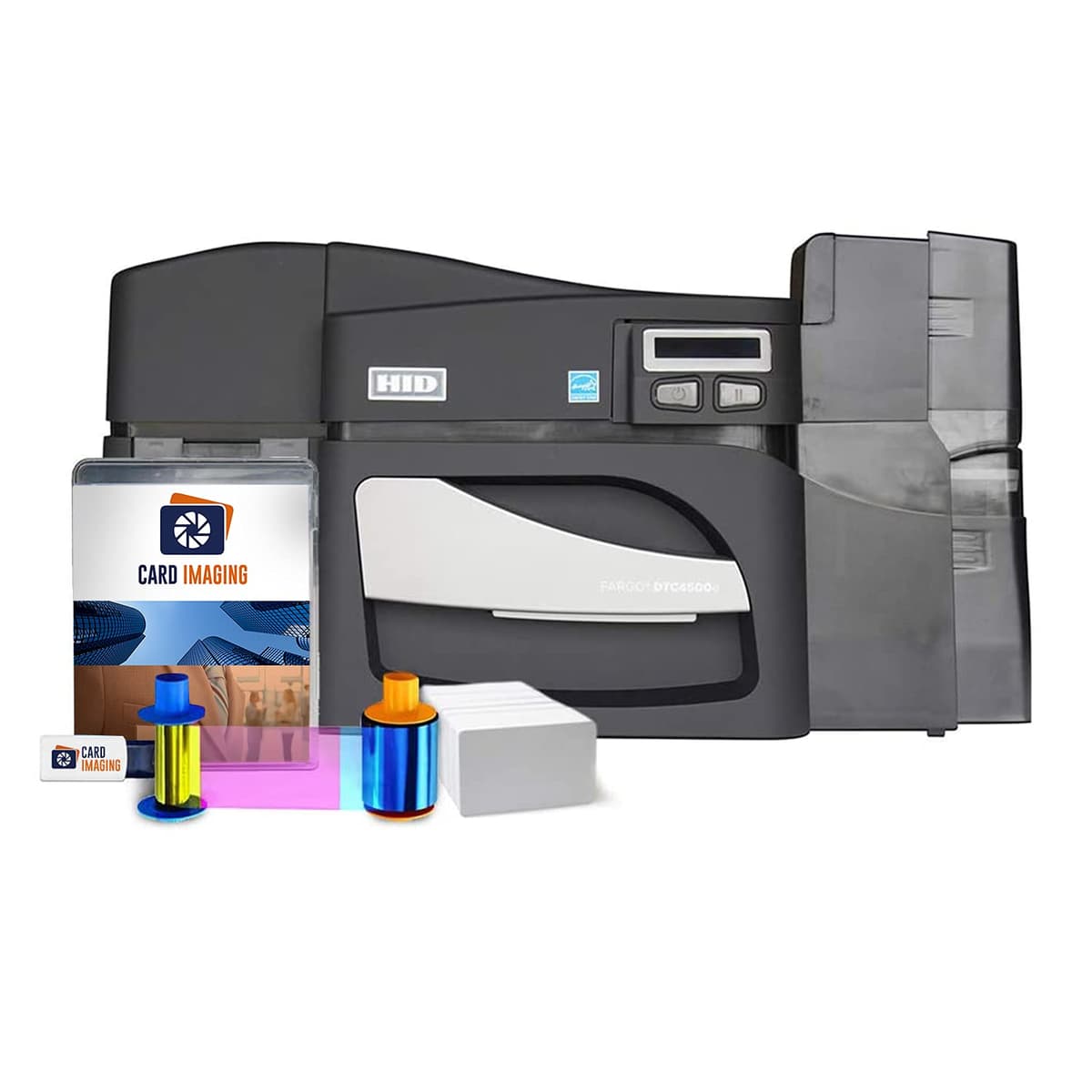 Card Imaging Fargo DTC4500e Dual Side ID Card Printer & Supplies Bundle 55100