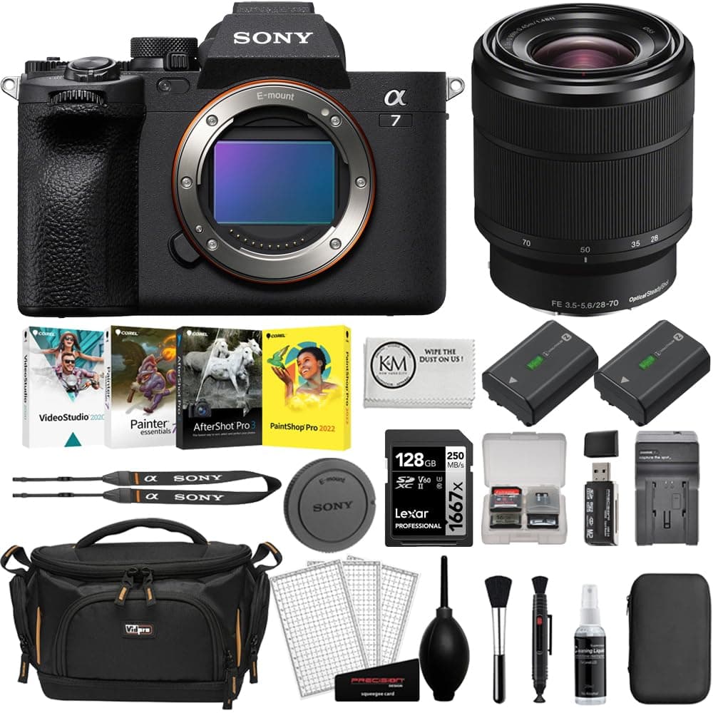 Sony a7 IV Mirrorless Digital Camera con 28-70mm + Batería NP-FZ100 extra, 128GB SD, Software de Foto, Bolsa, Kit de Limpieza y Cargador BSONILCE7M4KB-203