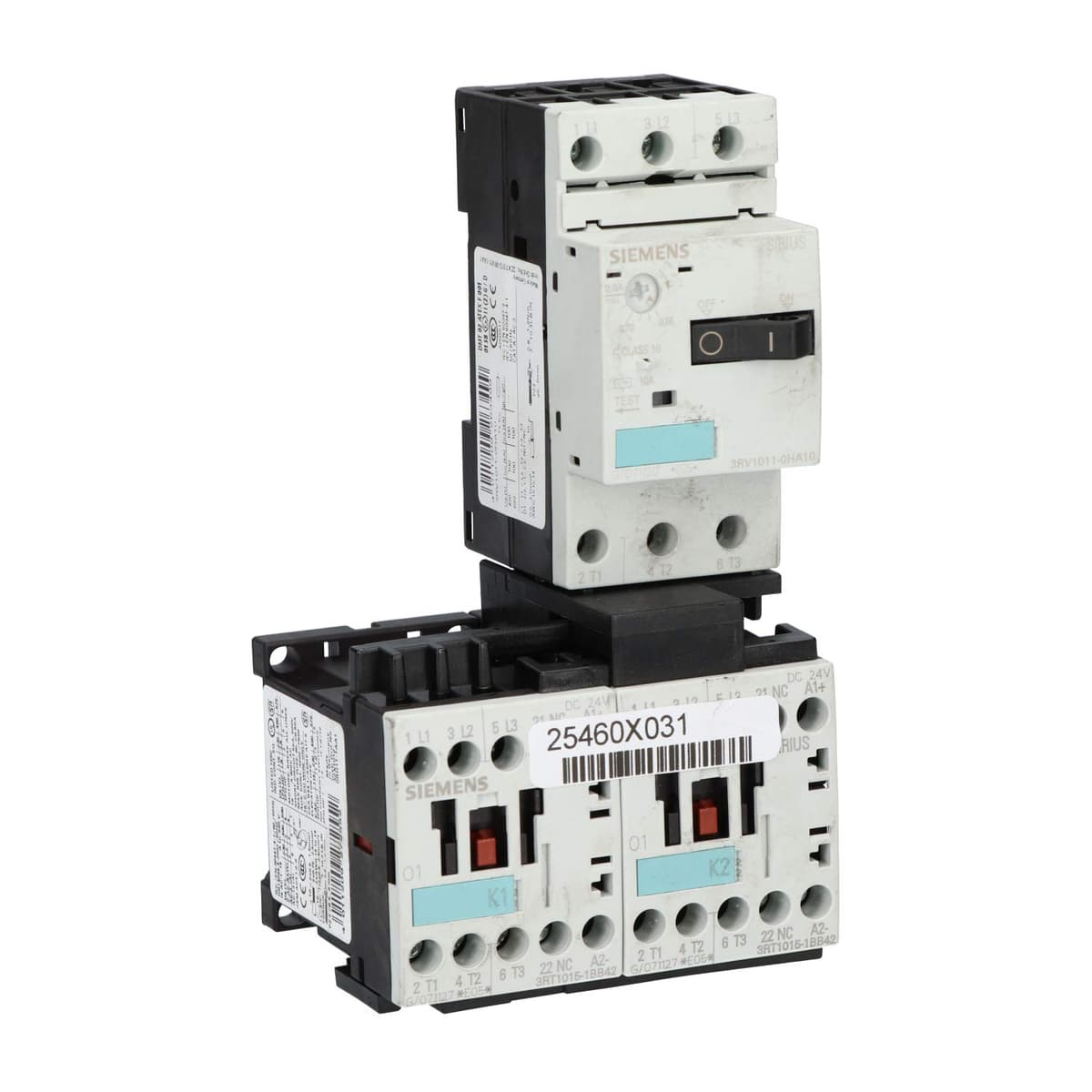 Siemens 3RA12 10-0HA15-0BB4 Combination Starter Unidad completa, reversa, bobina DC, tamaño S00, rango ajuste 0.55-0.8 FLA