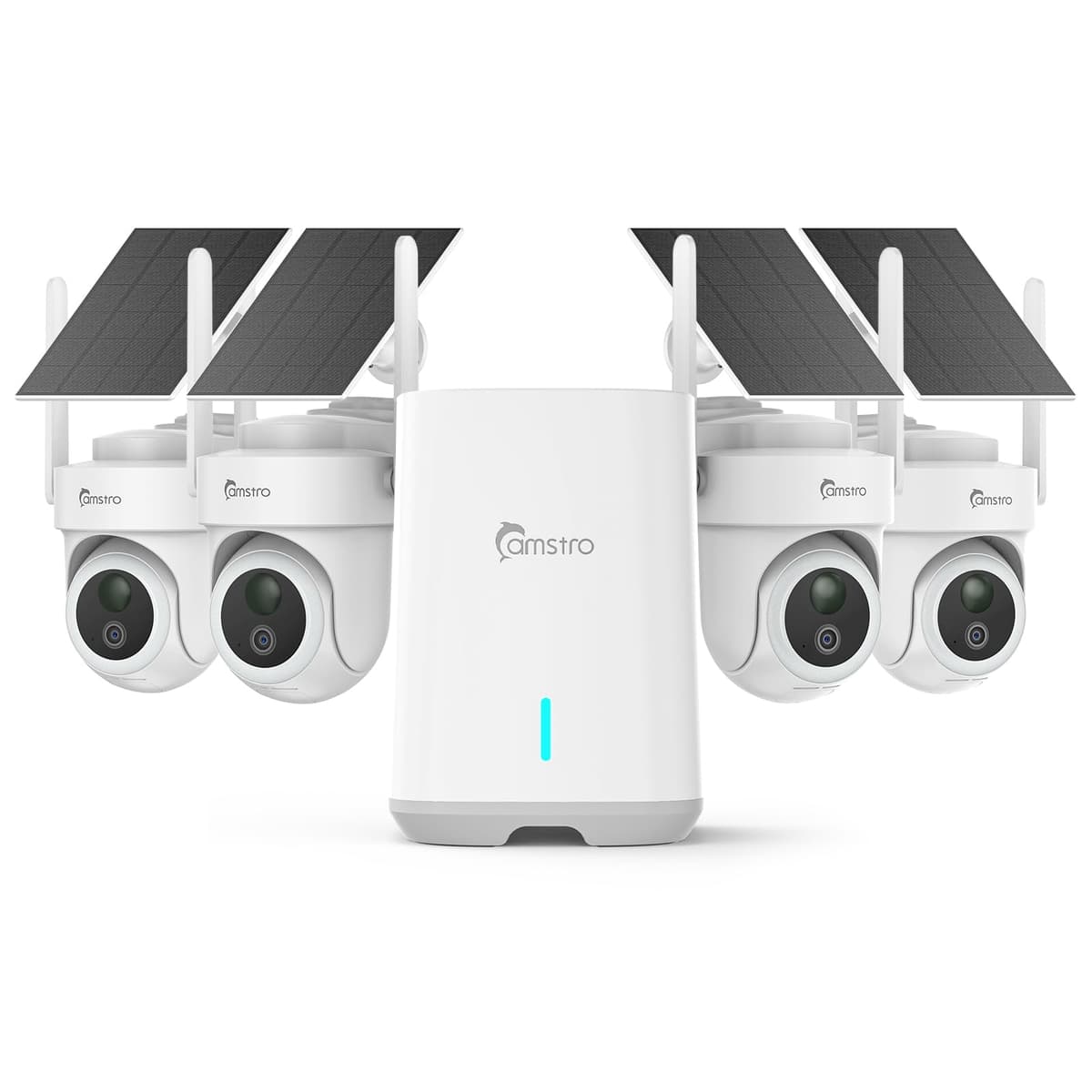 CAMSTRO Cámaras de Seguridad 4K Inalámbricas para Exteriores Sin Suscripción, PTZ 360° Sistema de Cámaras para el Hogar, Almacenamiento Local 64 GB en Hub, Reconocimiento AI de Personas/Vehículos/Mascotas, Visión Nocturna en Color, Kit de 4 Cámaras CU-N94WHP0-94CT-OP