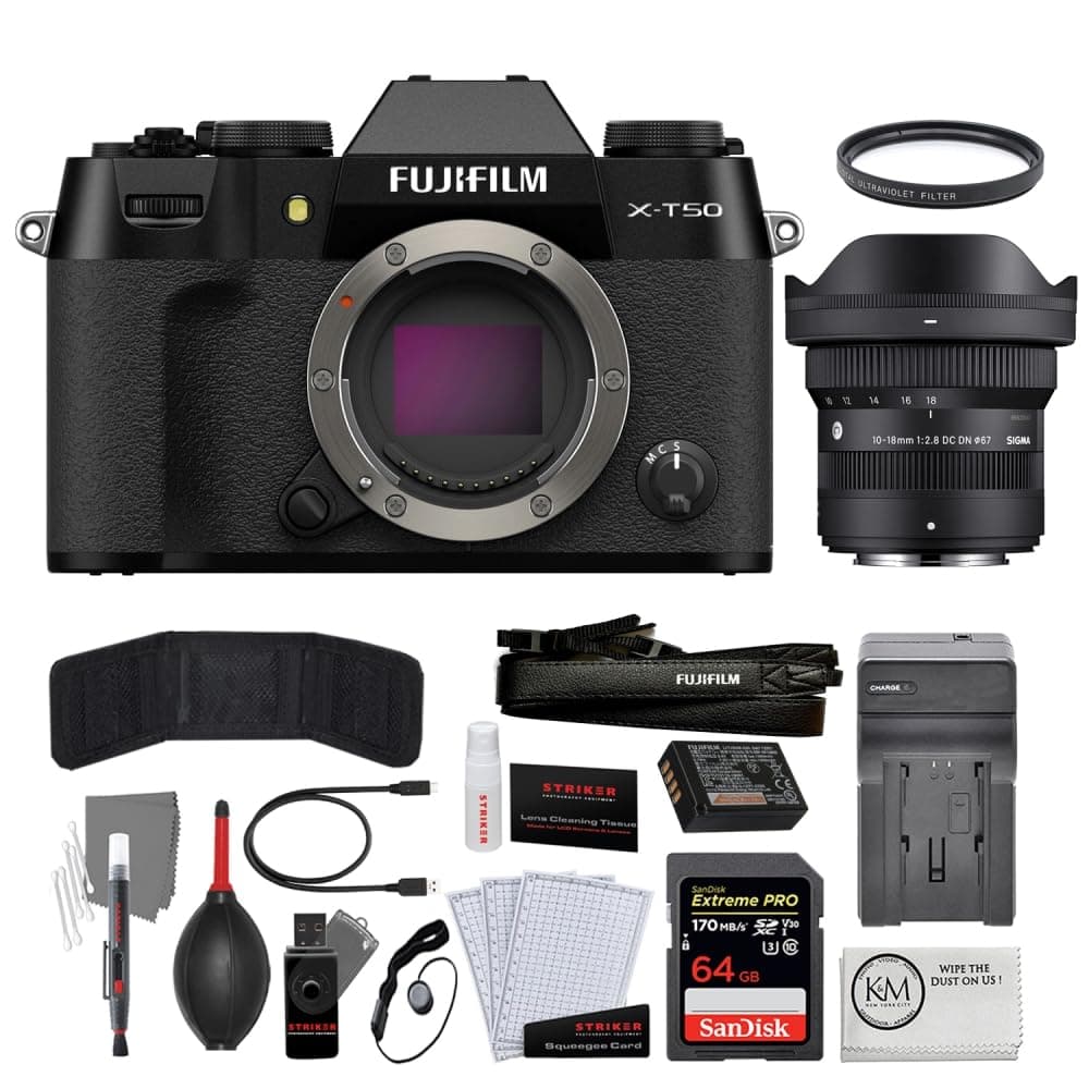 FUJIFILM X-T50 con Sigma 10-18mm f/2.8 - Kit 7 piezas (64GB, filtro 67mm, cargador) BFUJ16828222-002