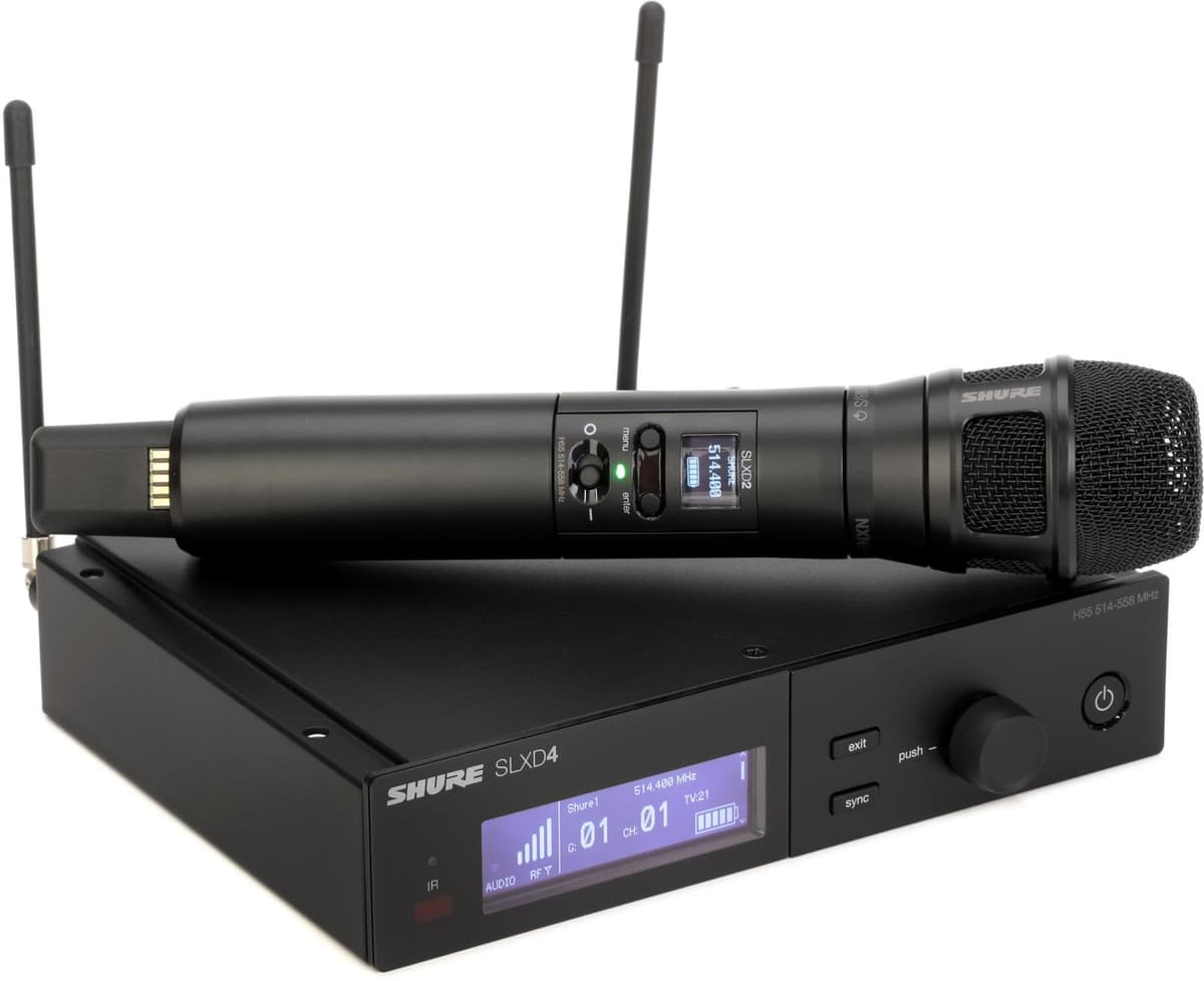 Shure SLXD24/N8SB Wireless Microphone System con SLXD4 receptor y SLXD2 micrófono de mano Nexadyne 8/S SLXD24/N8SB-H55
