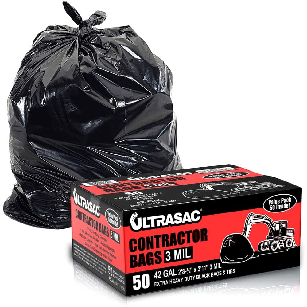 Ultrasac Contractor Bags 42 Gallon - 32.75" x 47" - 3 MIL Thick Large Black Trashbags (50 Ct.) 719963