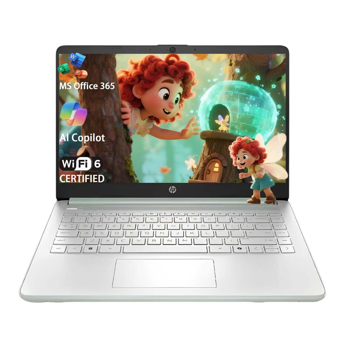 HP Stream 14 Laptop para Estudiantes y Negocios, Procesador Intel N150 (Cuatro núcleos), 32 GB RAM, 384 GB Almacenamiento (128 GB UFS + 256 GB MSD), Microsoft Office 365, Copilot AI, 1 TB en la Nube, Verde, con Kit 5ave 14-dq6000