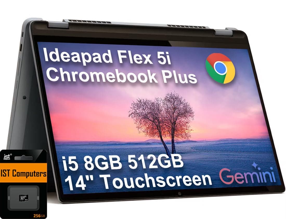 Lenovo IdeaPad Flex 5i Chromebook Plus 2 en 1 (Pantalla táctil FHD+ de 14", Intel i5-1334U de 10 núcleos, 8 GB RAM, 512 GB (256 GB+256 GB IST SD)), Negocios, Hogar, Estudiantes, Webcam, Teclado retroiluminado, Chrome OS