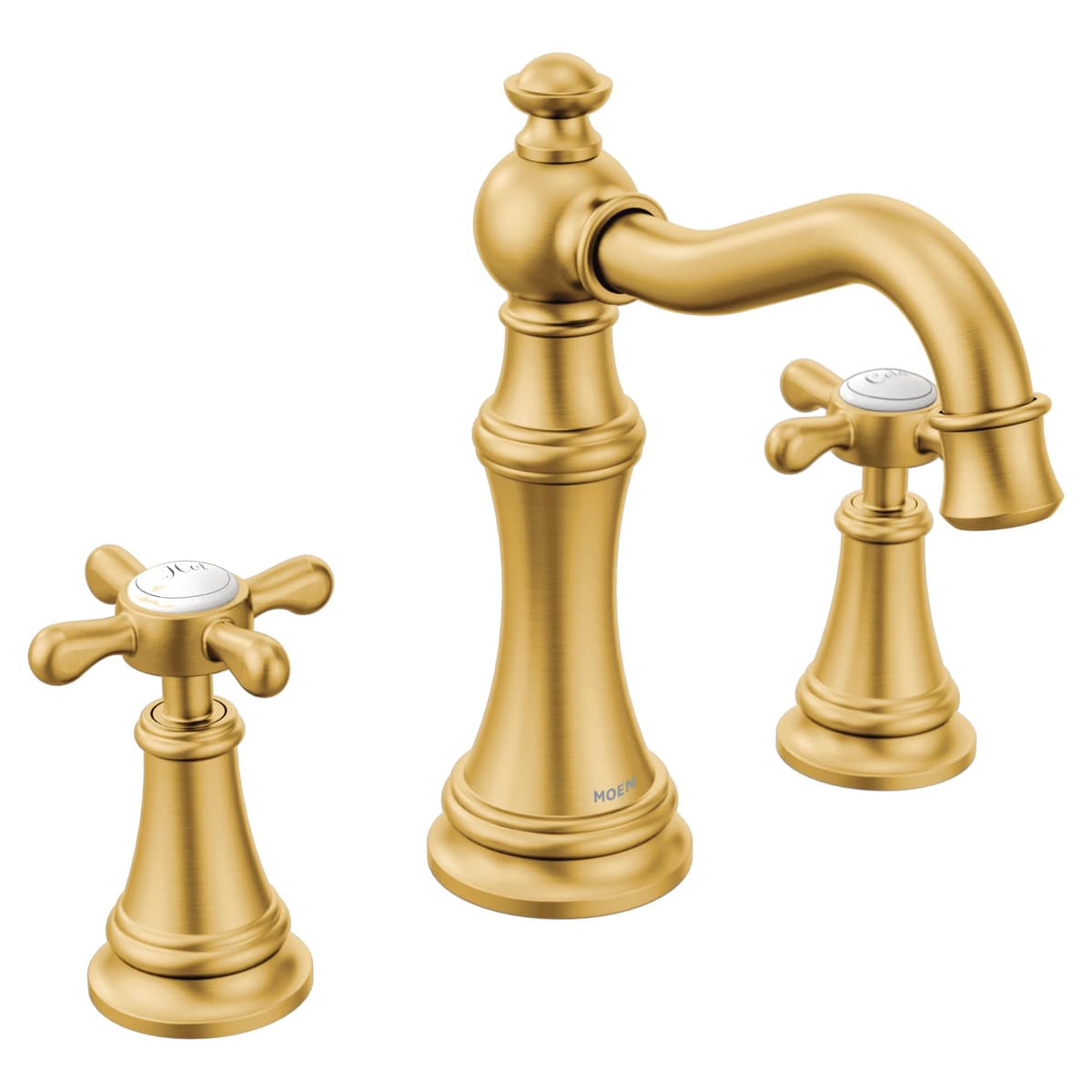 Moen Weymouth Kit de terminación para grifería de baño con manijas cruzadas de dos llaves y distribución amplia en acabado dorado cepillado, se requiere válvula, TS42114BG