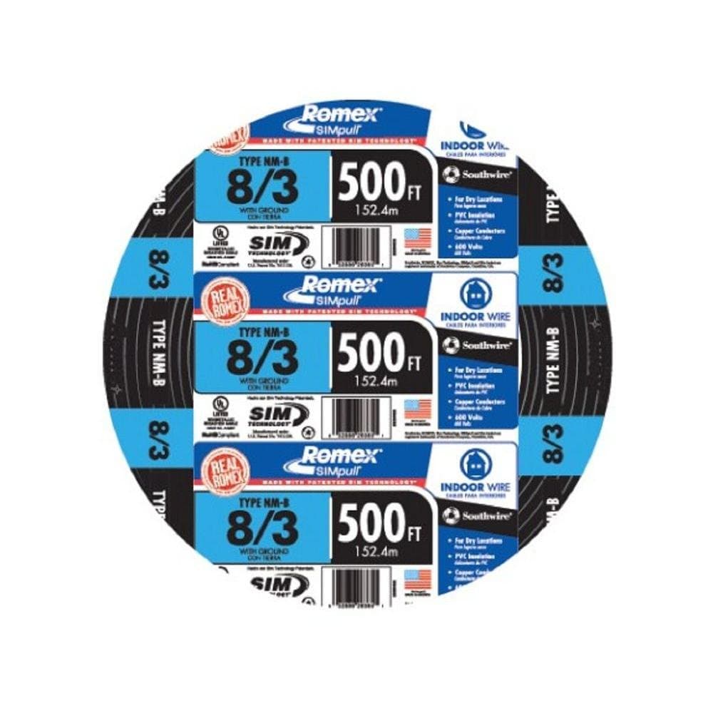 Southwire 8 Ga 3 conductor 40 Amp 600 V 90°C 500' negro 8/3NM-W/GX500