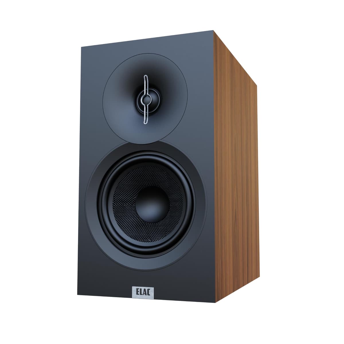 Parlantes de estantería ELAC Debut 3.0 DB53-WN, nogal (par) - Tweeter de cúpula de aluminio de 1" y woofer de fibra de aramida de 5.25" - 2 vías bass reflex - Respuesta 48 Hz a 38 kHz