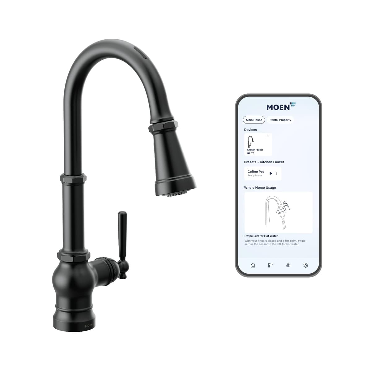 Moen Paterson S75003EV2BL - Grifo inteligente touchless negro mate S72003EV2BL
