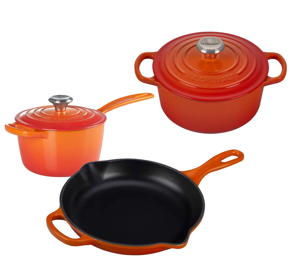 Le Creuset Set Condo 5 piezas esmaltado con perilla acero (Flame) Le Creuset 5pc Flame Condo Set