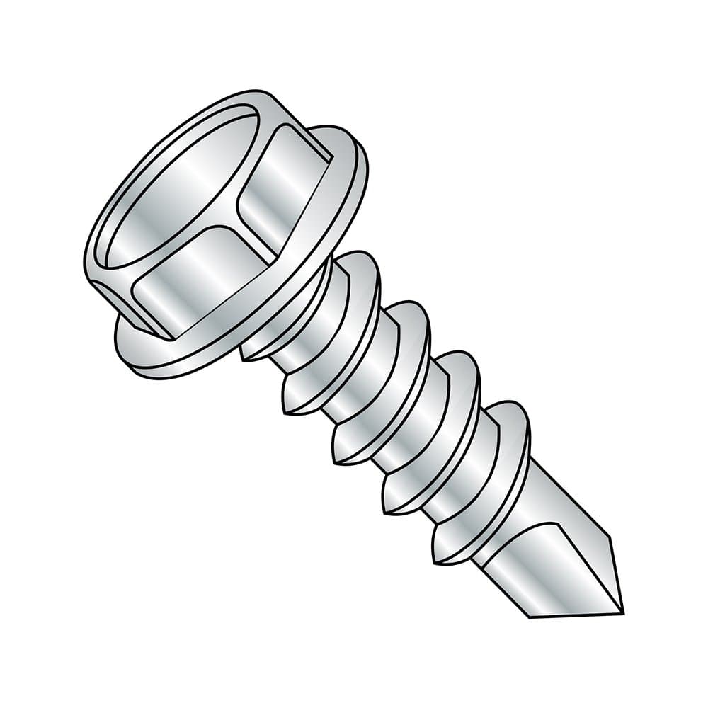Small Parts 0806KW Tornillo autocortante de acero zincado, cabeza hex washer, hexagonal, #8-18 x 3/8" (Pack de 100)