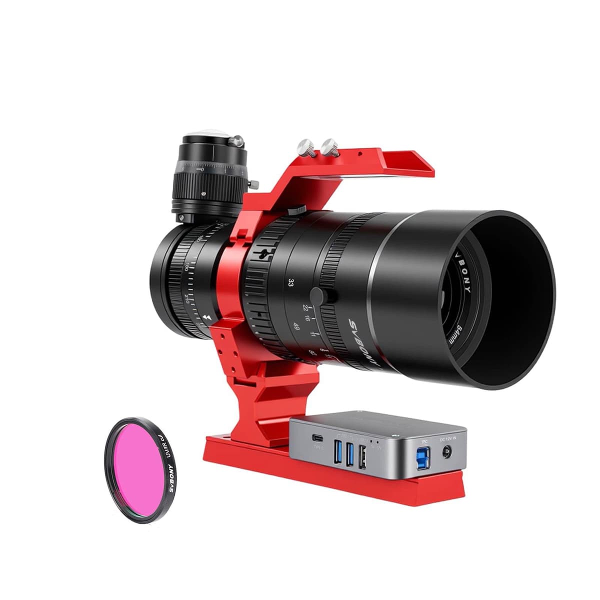 SVBONY SV555 Kit de Astrofotografía de Cielo Profundo, Compatibilidad Full Frame, Telescopio Petzval APO de 54 mm Incluye Kit de Montura EAF, con Guía Off-Axis SV238, Caja HUB de Energía SV241 y Filtro Bloqueador 2" UV/IR F9395A-W9196A-W9193A-F9127B