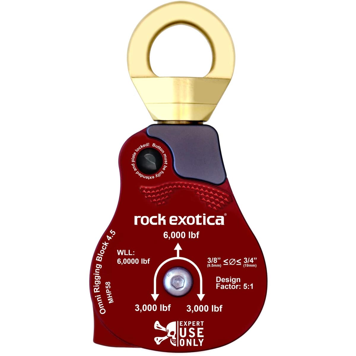 Rock Exotica Polea de Maniobra 4.5" MHP58 - 6000 lbf WLL, ASME B30