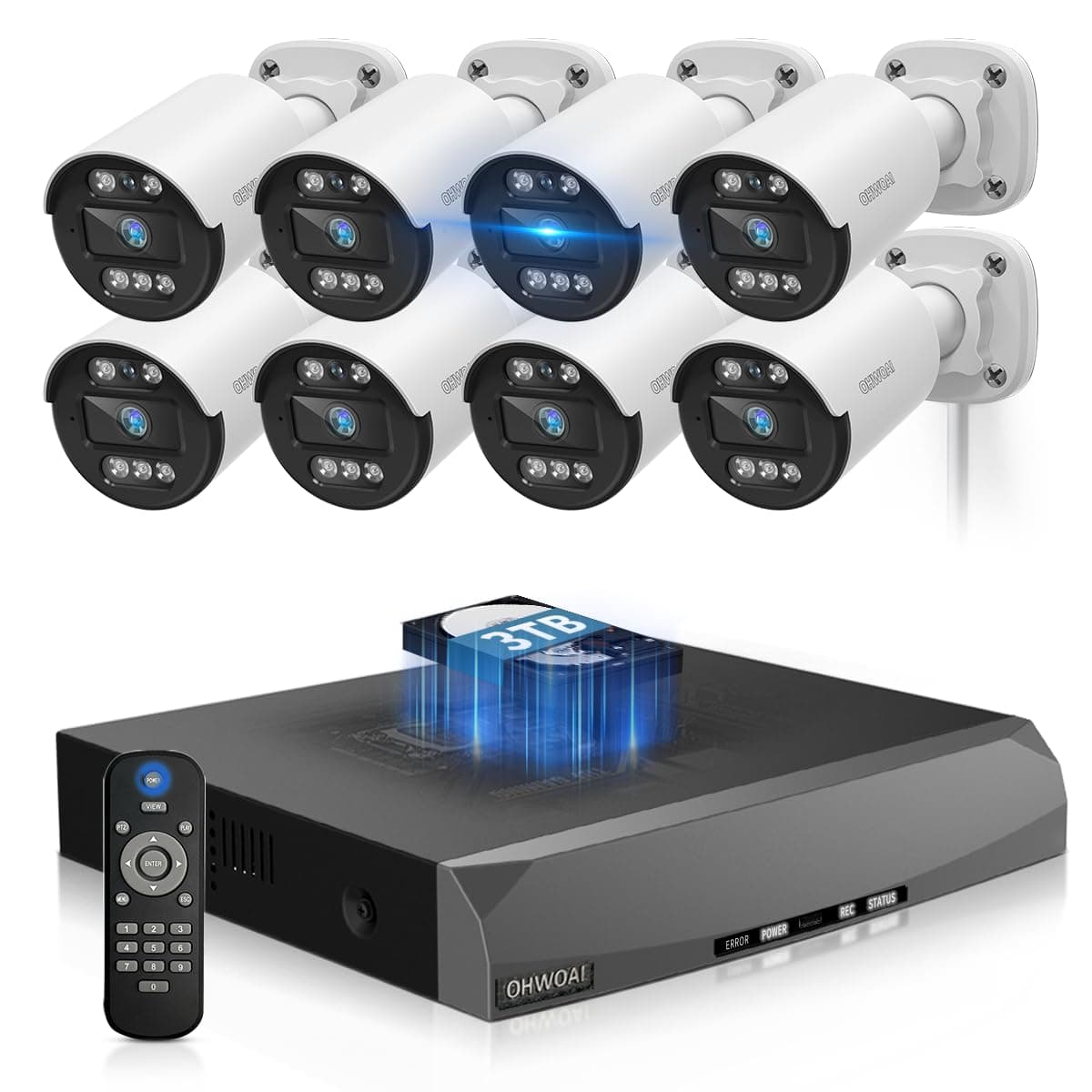 OHWOAI Sistema de cámaras de seguridad PoE con audio bidireccional para exterior, cámaras cableadas de 5 MP con NVR de 8 canales 4K, kits DVR para videovigilancia del hogar OH-500POE-8L4T
