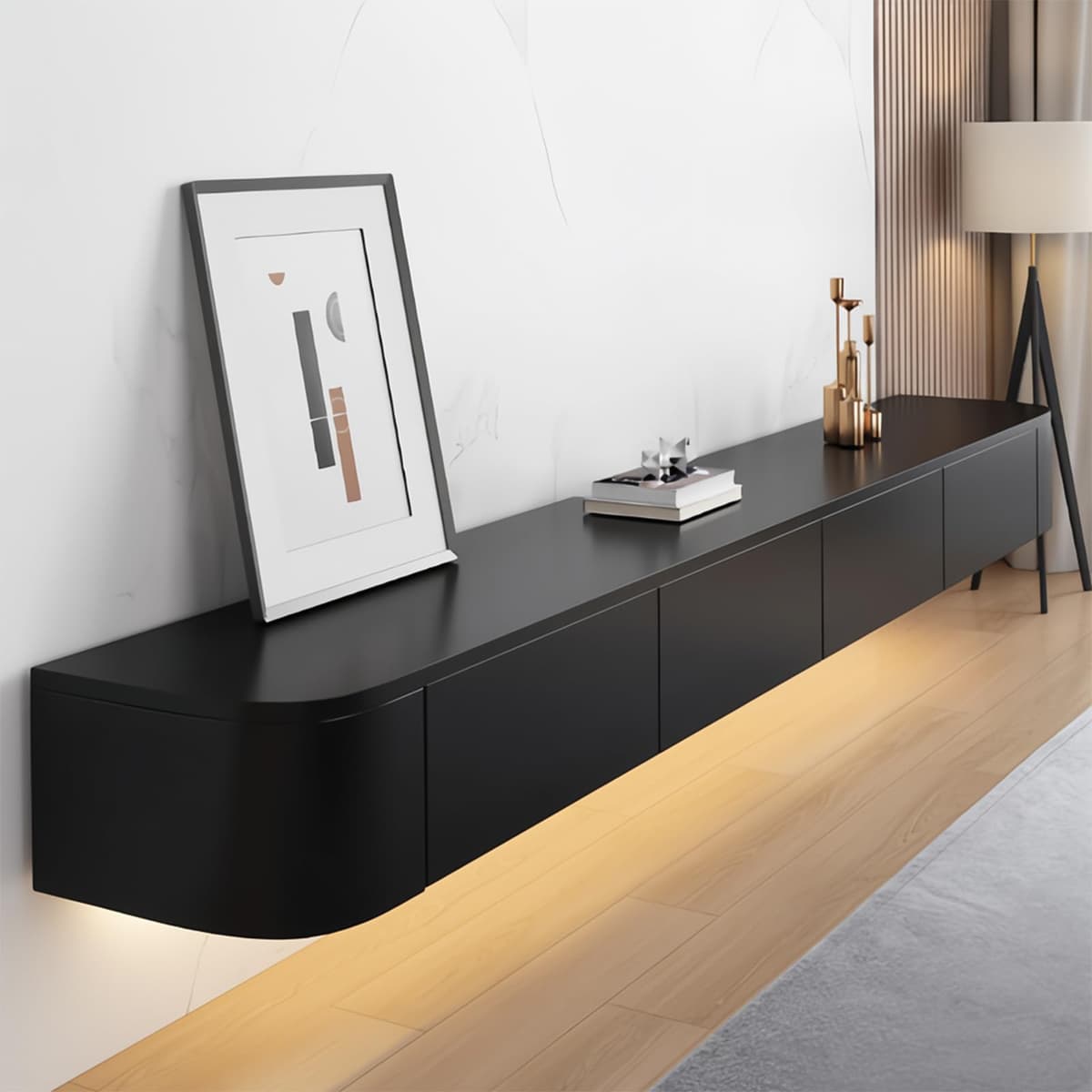 Kferfft Mueble flotante para TV completamente ensamblado, centro de entretenimiento montado en pared, consola moderna con almacenamiento oculto, gabinete para TV de 47-118 pulgadas con iluminación LED opcional para sala de estar DIANSHIGUI-Y