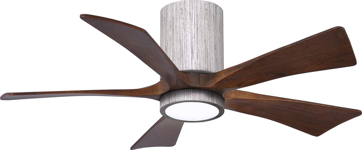 Matthews IR5HLK-BW-WA-42 Irene 42" Ventilador de techo empotrado para zonas húmedas con luz, control remoto y control de pared, motor DC silencioso, 5 paletas de madera maciza, Barn Wood con tono Walnut