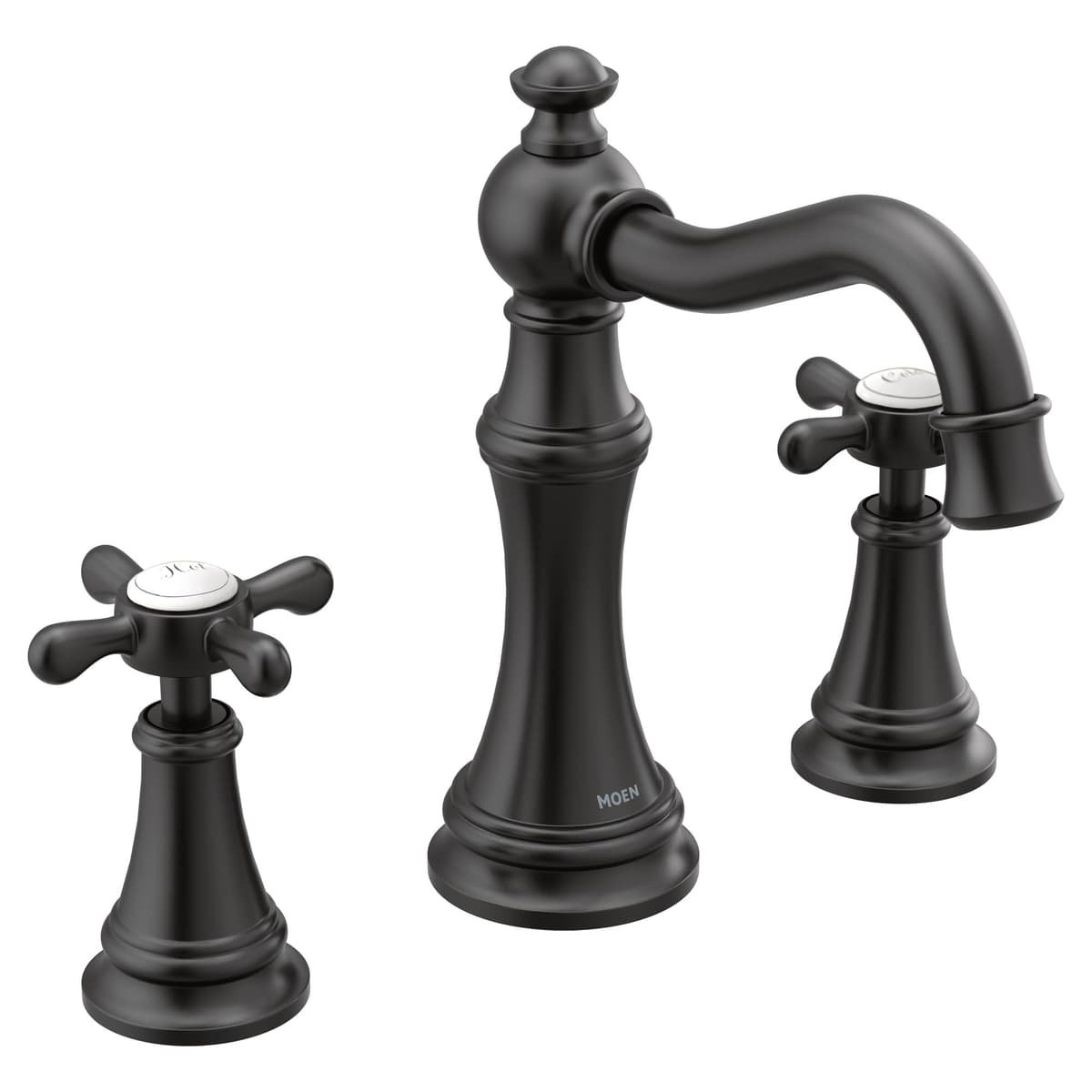 Moen Weymouth TS42114BL Juego de Grifería Widespread de 2 Manijas Cross, Requiere Válvula, Negro Mate