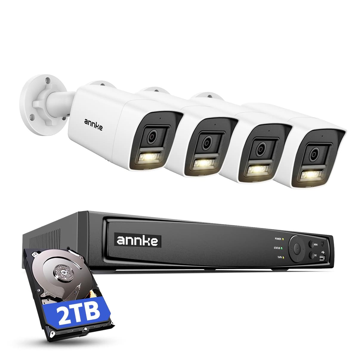 ANNKE H1200 Sistema de Cámaras de Seguridad 12MP, NVR 8CH H.265+ 12MP y 4 Cámaras IP PoE UHD de 12 Megapíxeles con Doble Luz Inteligente, Detección AI de Personas y Vehículos, Visión Nocturna a Color (Disco Duro 2TB) N48PAW-91DD