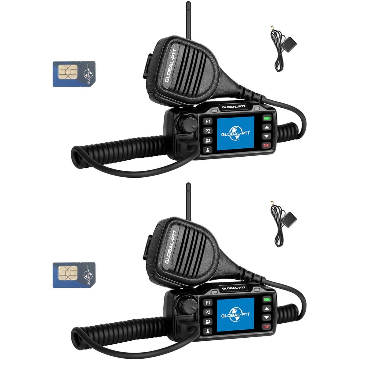 Global PTT Pack 2 Radios PoC Vehiculares con SIM, Microfono Mano y GPS (Cobertura Nacional) Vehicle PoC Radios