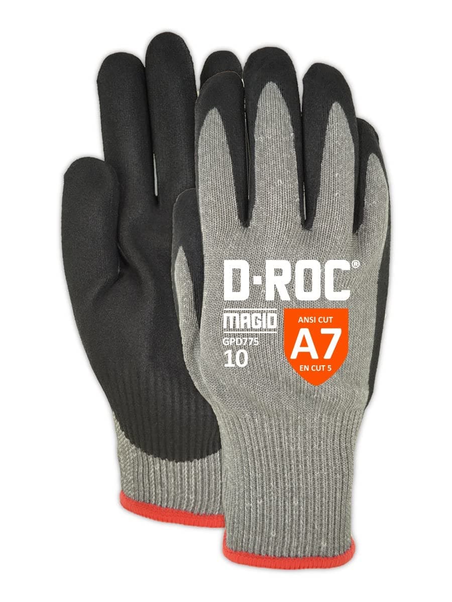 MAGID D-ROC GPD775 Guantes de Trabajo Palm Coated NitriX Nivel A7,144 pares, Gris, Talla 7/S GPD7757-144
